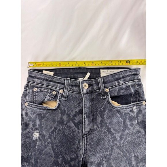 Rag & Bone Cate Mid-Rise Ankle Skinny Jeans Grey Snake Print Distressed 24 - Picture 10 of 12